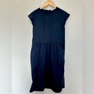 Odeeh navy blue day dress smocked zipper